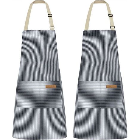 Tablier - Polyester/Coton - Ajustable Tour De Cou Et Ceinture - 68 X 75 Cm - Pour Cuisine Restaurant Jardinage - Lot De 2 (1/5)