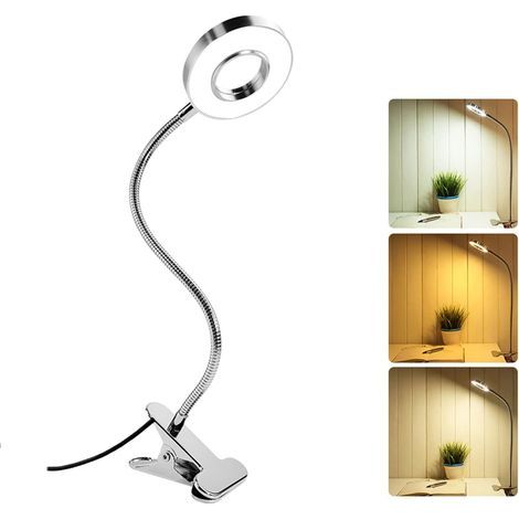 LaBlanc - USB-Schreibtischlampe mit Clip, 48 LEDs 360° flexibel, 3 Farben und 10 einstellbare Helligkeiten, LED-Klemmlampe, Klemme zum Anklemmen an Bett/Schreibtisch/Nachttisch/Leselampe für Buch (Sil