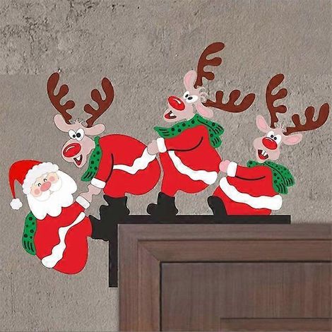 Décoration de porte de Noël en bois avec motif de Père Noël, ange et renne, idéale pour un coin de porte. Décoration de Noël pour la maison. (1/5)