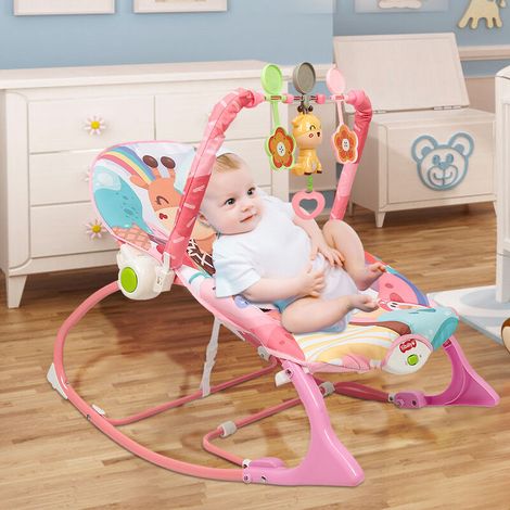 Transat pour bébé - Vibrations Apaisantes, Sons, Arche de Jeu avec 3 Jouets, Dès la Naissance à 11 kg, Rose