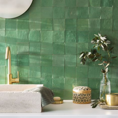 Zellige véritable Carrelage Artisanal - 10x10 cm - Vert d'eau (vendu par boîte de 0,5m²) (1/5)