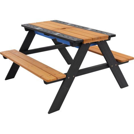 ML-Design Set 2in1 Tavolo da Picnic e Tavolo da Gioco con Sabbia e Acqua per Bambini Marrone Naturale Legno Massiccio con 2 Vasche Incluse Set da Giardino con Tavolo e 2 Panche Tavolo Sensoriale