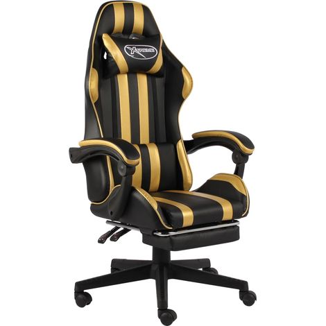 Gaming-Stuhl mit Fußstütze Schwarz und Golden Kunstleder