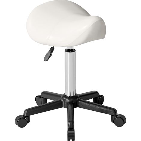 Tabouret roulant réglable 45-57cm, selle ergonomique blanche, 48x47x45-57cm (1/5)