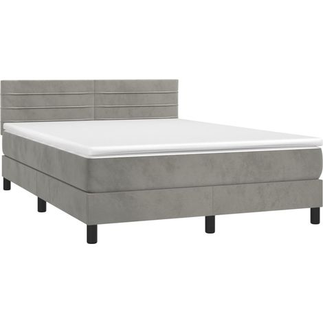 Estructura de cama LED con cabecero con somier y cubrecolchón 140x190 cm tela de terciopelo gris claro TDL0207857