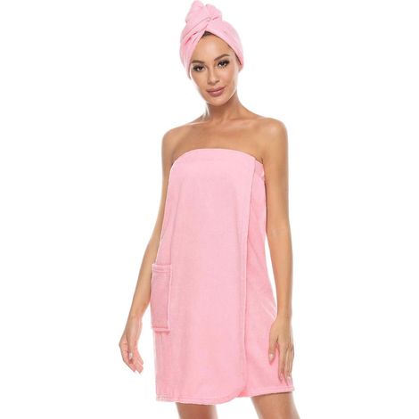 Robe Serviette de Bain Femme Serviette de Spa Peignoir avec Bonnet de Douche Peignoir Femme Fermeture Réglable (1/5)