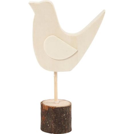 Décoration à poser - Oiseau - Bois - 14,5 cm - Blanc - Contemporain