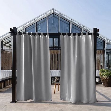 Outdoor Blackout Curtain - Light Insulating Curtains and Draperies Anti Wind Heat Ready to Install for Pergola, Terrace, House, 107213 cm, Grey, 2 Panels (1/4)