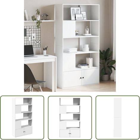 The Living Store Bibliothèque blanc 100x36x189 cm bois d'ingénierie - Bibliothèque Blanche - Bibliothèque Design - Meuble Rangement - Étagère Murale - Bibliothèque Moderne (1/5)