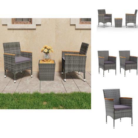 Gartenmöbel-Sets - Living 3-tlg. Bistro-Set Poly Rattan und Akazienholz Grau (1/5)