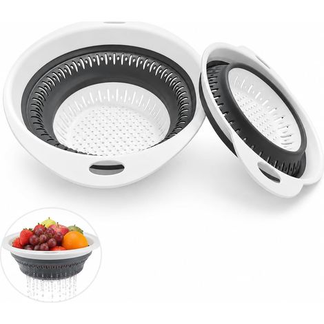 Lot de 2 passoires pliables en silicone, passoire pliable et passoire à pâtes, passoire de cuisine pliable en plastique, panier filtrant peu encombrant pour pâtes, légumes et fruits, ensemble de (1/5)