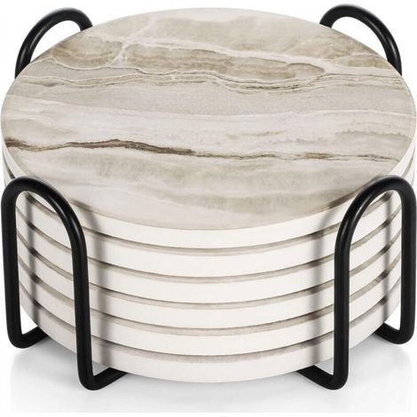 Coasters, set of 6 coasters with holder, absorbent non-slip ceramic coasters for home, cafe and bars - Marble pattern coasters (1/5)