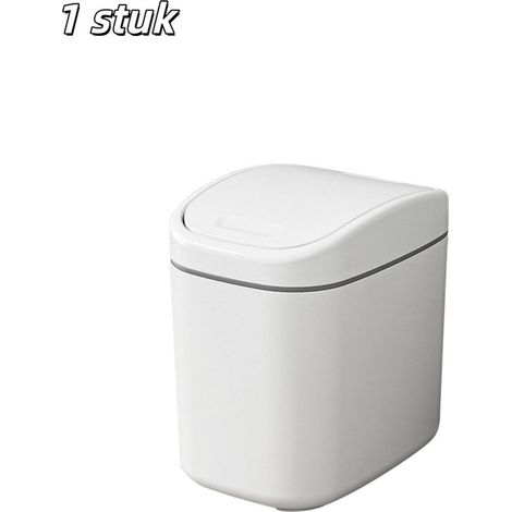 Petite poubelle avec couvercle – Poubelle fermée pour cuisine, chambre, salle de bain ou bureau – Design compact – Blanc (1/5)