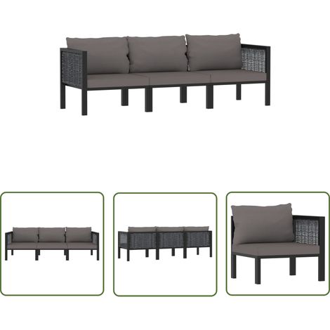 The Living Store 3-Sitzer-Sofa mit Auflage Anthrazit Poly Rattan - Gartenmöbel - Poly Rattan Sofa - Loungemöbel - Outdoor Möbel - Terasssofa (1/5)