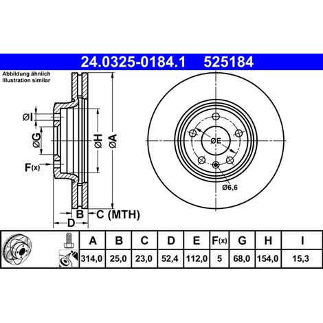 Lot de 2 Disques de frein ATE 24.0325-0184.1 AUDI 8K0 615 301 8W0 615 301 G
