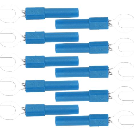 Lot de 10 connecteurs à fourche en laiton, type Y, trou de 4 mm (0,2 po), fiche banane, 30 Vca – 60 Vcc max., 10 A, bleu (1/5)