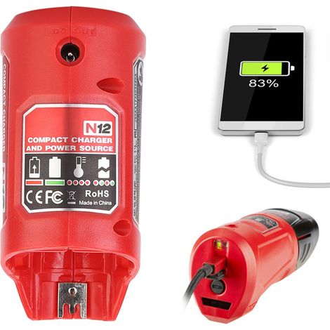 Tragbares USB-Ladegerät und Netzteil passend für Milwaukee-1201 M12, 10x6,3x5 cm (1/5)