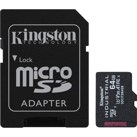 Scheda microSD Industriale Kingston da 64GB microSDXC C10 A1 pSLC con Adattatore SD (1/4)