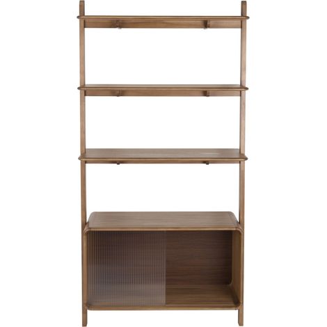Bibliothèque 90x35x180 cm en bois noyer avec porte en verre strié (1/5)