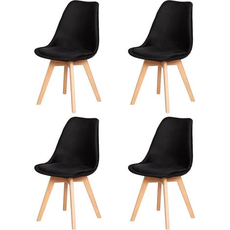 4er Set Esszimmerstühle Samt Schwarz, Massivholzbeine, Ergonomisch, Belastbar bis 120kg (1/5)