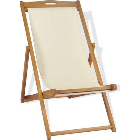 Chaise de jardin et de camping, Chaise de relaxation, Teck 56 x 105 x 96 cm Couleur crème OIB2318E (1/5)