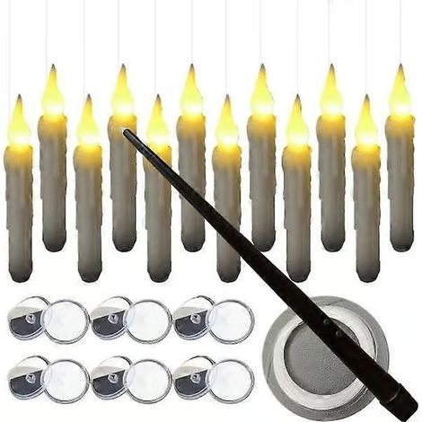 Bougies flottantes avec télécommande baguette magique, lot de 12 bougies LED sans flamme à effet scintillant, fonctionnant sur piles, bougies flottantes Harry Potter pour Halloween (1/5)