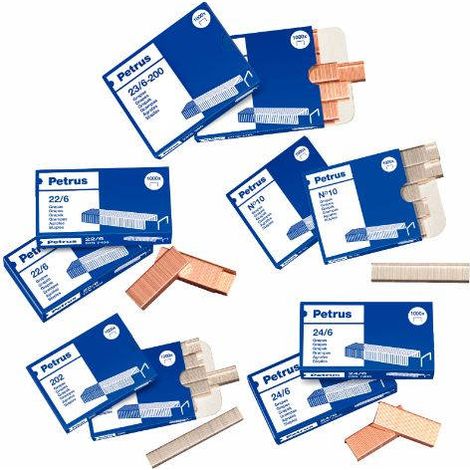 Schachtel mit 1000 Heftklammern Typ 22/8 - 24/8 verkupfert für Tisch-/Bürohefter petrus