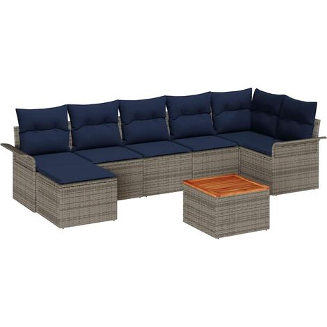 Garden Sofa Set 8 pcs Grey and Navy Blue Poly Rattan vidaXL (1/5)