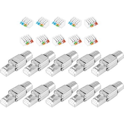 Connecteurs RJ45 Cat7 Prises de Terminaison Ethernet BlindéEs RéUtilisables Sans Outil, Prise Internet, Installation Rapide sur le Terrain (1/2)