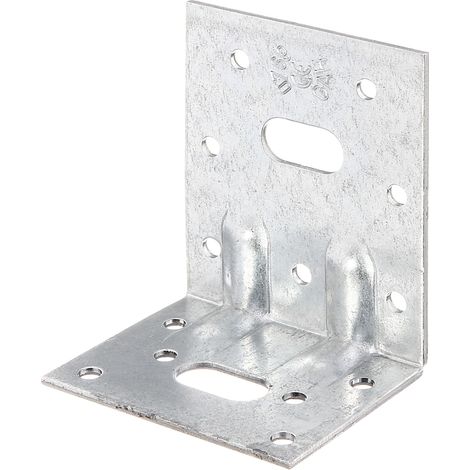Équerre d'assemblage renforcée – deux nervures – galvanisée Sendzimir – 50 x 77 x 64 mm – Marque Alberts (1/2)