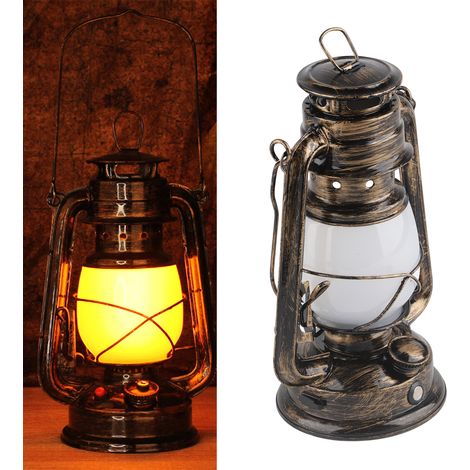 Lanterne d'extérieur rechargeable à LED, éclairage portable de camping, lampe de tente, lampe à pétrole, lampe de table, lanterne rétro, norme européenne 110-240V, modèle rechargeable en bronze. (1/5)