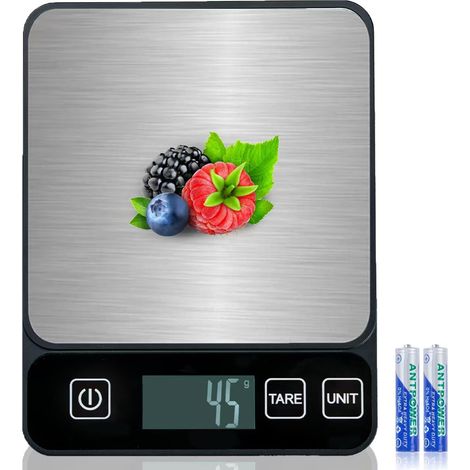 Digitale Küchenwaage, elektronische Küchenwaage aus Edelstahl mit einer Genauigkeit von 1 g/0,1 oz, maximale Kapazität 10 kg, mit LCD-Display und Tara-Funktion, professionelle Küchenwaage mit 6 Messei (1/5)