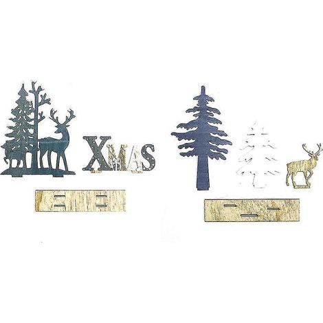 2-teiliges Set Rentier-Weihnachtstischdekorationen aus Holz für den Innenbereich, Elch-Weihnachtsgeschenk aus Holz (1/3)