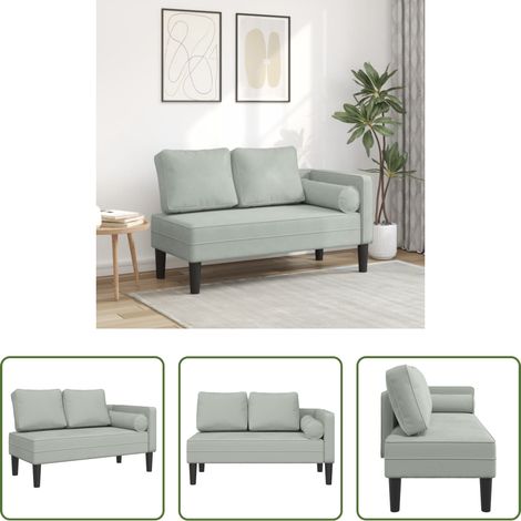 vidaXL Velours - Chaise longue avec coussins gris clair velours (1/5)