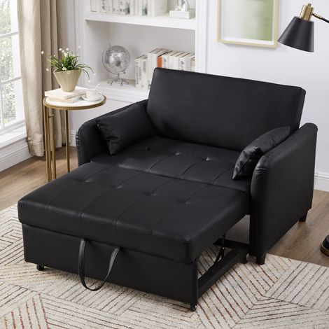 Sofá cama doble retráctil multifuncional, con respaldo ajustable en 3 niveles, material de PU impermeable negro, ideal para salas de estar, dormitorios y apartamentos pequeños. (1/5)