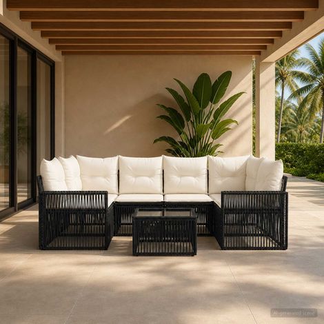 vidaXL Set Divano da Giardino 7 pz Nero polyrattan (1/5)