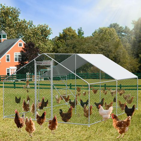 Enclos pour Poules 3x4x2m avec Serrure de Sécurité et Tissu PE Imperméable - Enclos en Métal (1/5)