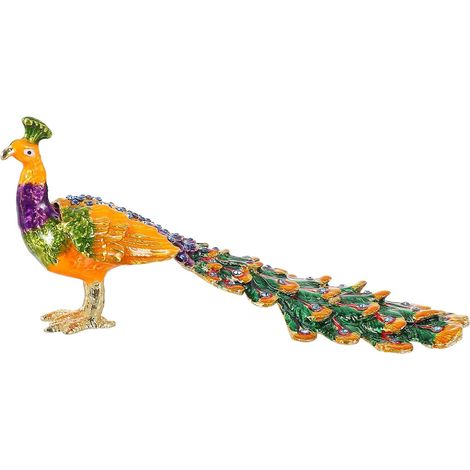 Joyero creativo con diseño de pavo real en aleación amarilla, decorativo. (1/5)
