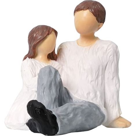 Boîte à bijoux décorative en résine blanche, sculpture imitation bois couple assis, ornement de bureau élégant, idée cadeau fêtes (1/5)