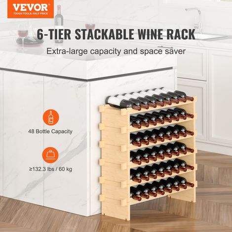 Étagère à Bouteilles Modulable 48 Bouteilles 6 Niveaux Casier à Vin Empilable Porte-Bouteilles en Bambou Naturel 76,5x25x77,5 cm Rangement Présentation de Vin pour Cuisine Garde-Manger Cave Bar (1/5)