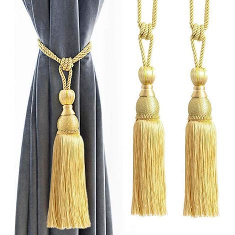 Coppia di fermatende intrecciati a mano - Coppia di accessori decorativi per finestre - Oro chiaro (1/5)