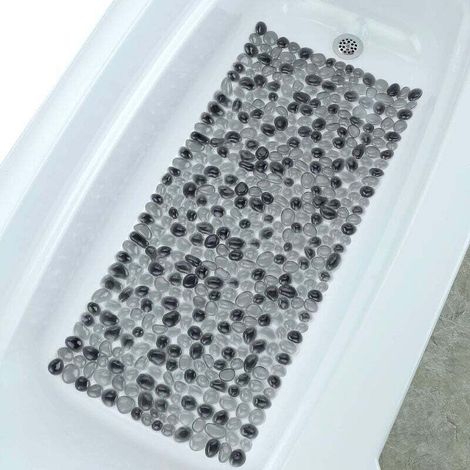 Motif Galets de rivière,Tapis de Bain Gris foncé Extra Long Effet Galets, idéal pour Les Pieds fatigués, Aide à prévenir Les glissades