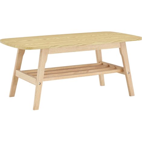 Tavolino da caffè in legno naturale con ripiano inferiore 100 x 48 x 42 cm (1/5)