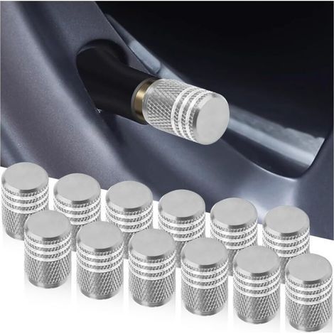 12 Pièces Bouchons De Valve De Pneu, Bouchons Tige De Valve Pneu en Aluminium avec Joint, Bouchons Valve Pneu, Chapeaux Anti-Poussière Voiture pour Voiture, Moto, Bicyclette(Argent) (1/5)