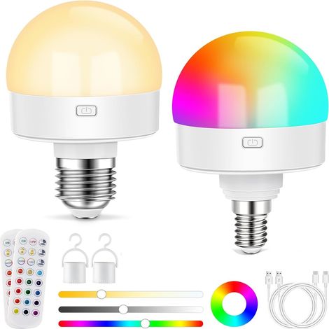 Ampoule Rechargeable E27 - Lumière RGB Et 3 Couleurs - Port Type-C 1800mAh - Pour Camping Jardin Panne De Courant - Lot De 2 (1/5)