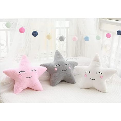 Coussin doux en peluche en forme d'étoile, lune et nuage, coussin frais pour lit, bureau, canapé, siège auto, accessoires de fête (Étoile (55 x 55 cm), gris) (1/4)