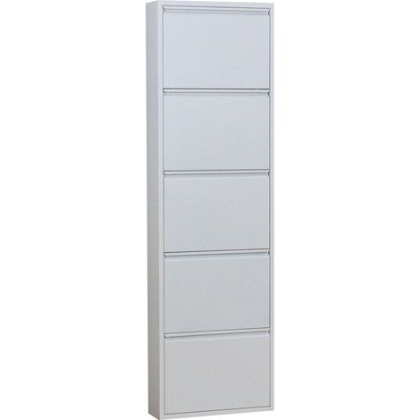 Ebuy24 – Armoire à chaussures 5 portes en métal blanc – Meuble à chaussures élégant – Livré monté – Rangement optimisé pour entrée et chambre (1/5)
