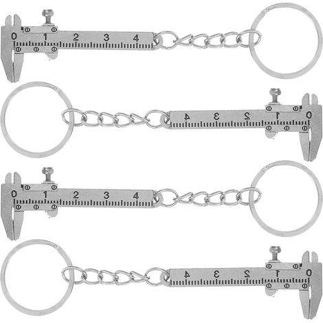 Mini Pied à Coulisse Porte-clés 4 Pcs, Acier Inoxydable, Finition Argentée, Outil de Mesure de Poche Précis, Portable pour Usage Quotidien et Bricolage, Lot Multifonction Compact (1/5)