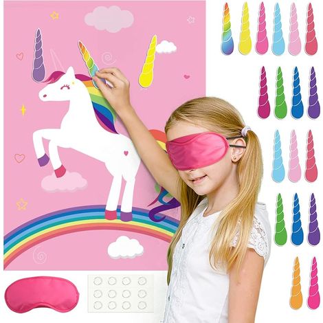 FEPITO „Steck das Horn auf das Einhorn“-Spiel mit 24 Hörnern für Einhorn-Partydekorationen, Einhorn-Geburtstagsartikel für Kinder (rosa) (1/5)