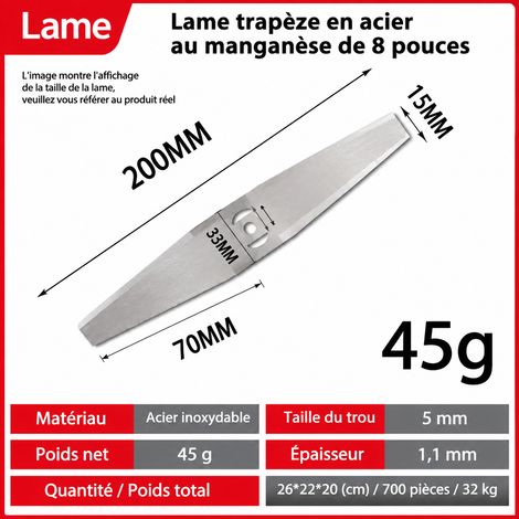 Lame de tondeuse, lame droite 8 pouces 200 mm en acier laminé à froid, 200 mm, 5 mm, 0,045, 20 × 20 × 1,2 cm, 50 g – Livraison gratuite